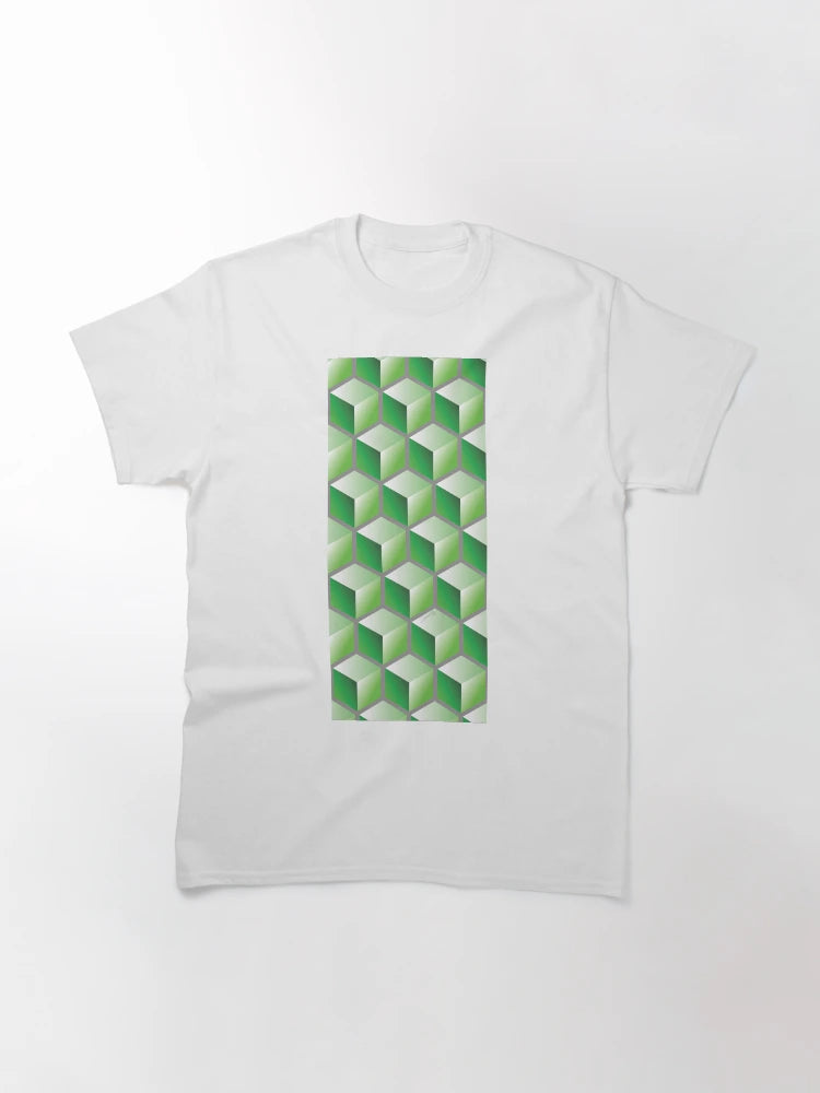 3D GREEN CUBE GEOMETRIC PATTERN on GRAY Background (v1GREEN on GRAY) ©