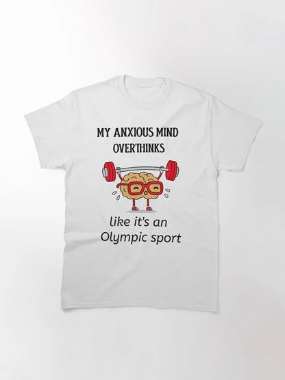 Overthinking anxious mind light coloured t-shirt.