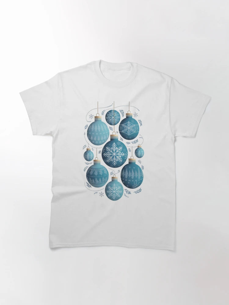 Elegant Blue Christmas Ornaments with Snowflake and Pine Tree Designs On