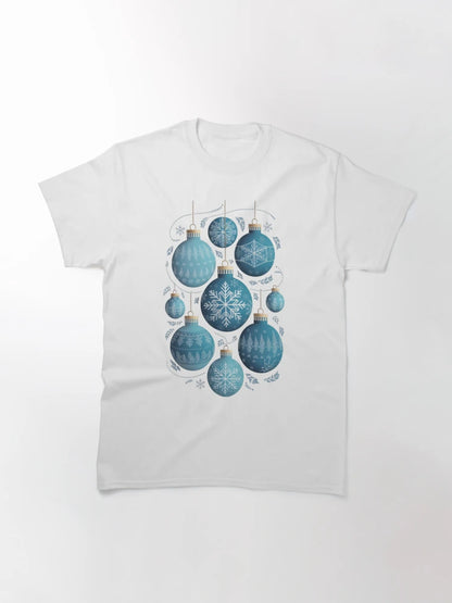 Elegant Blue Christmas Ornaments with Snowflake and Pine Tree Designs On