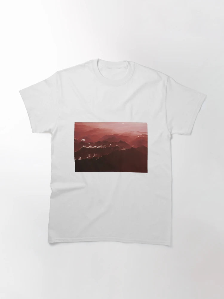 Aerial view of Swiss mountains in red