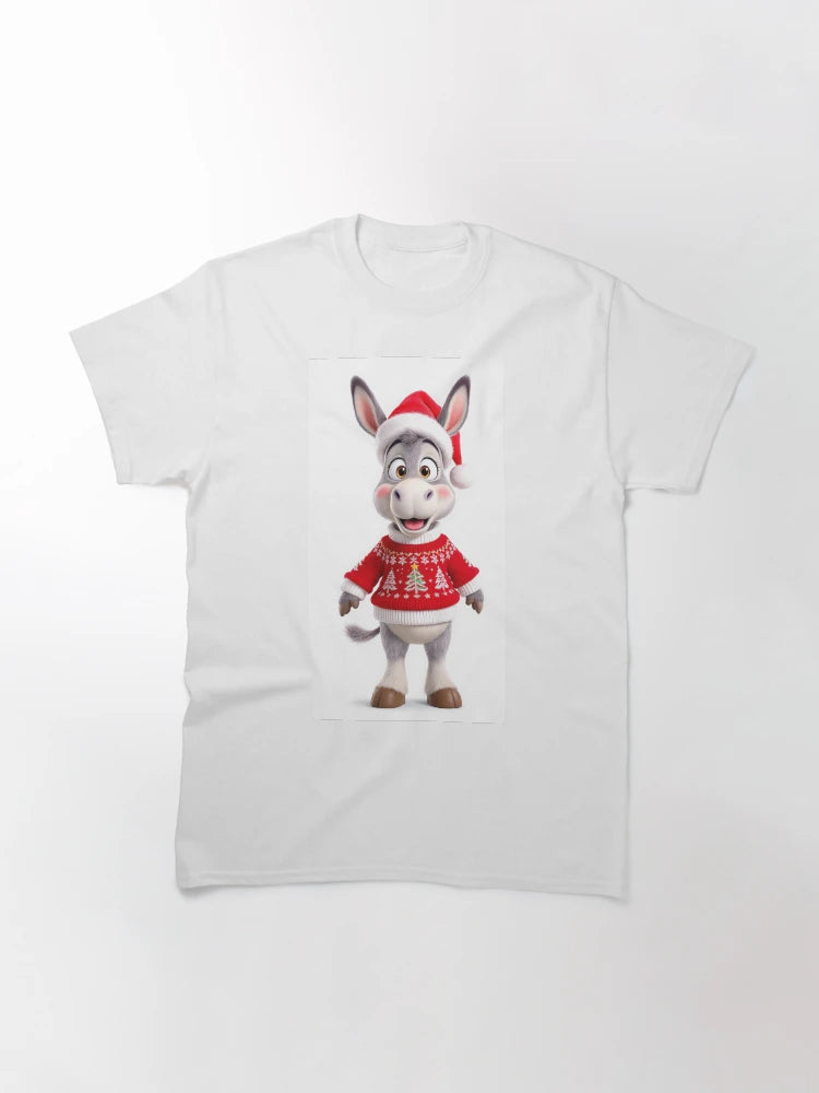 Donkey in Christmas Hat and Red Sweater Holiday Animal Art