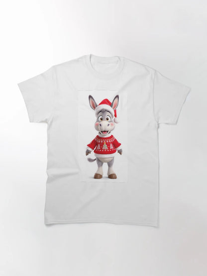 Donkey in Christmas Hat and Red Sweater Holiday Animal Art