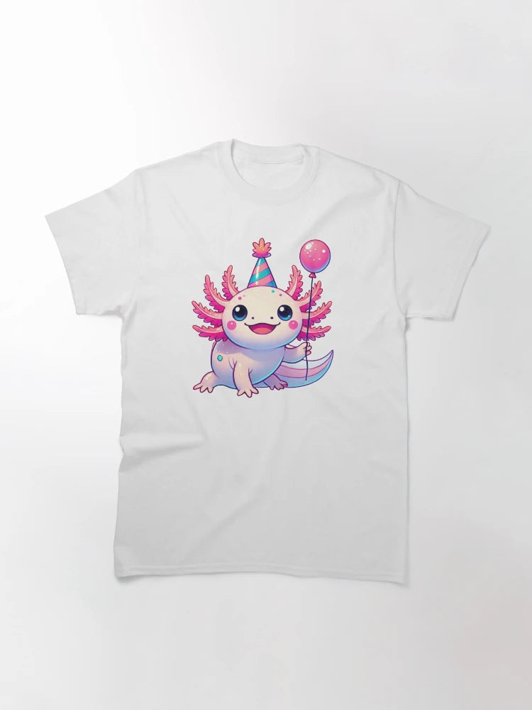 Adorable Party Axolotl Illustration with Birthday Balloon