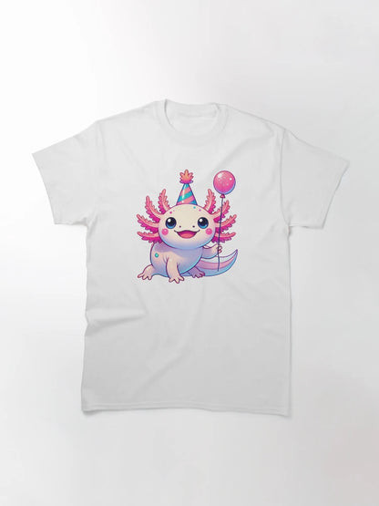 Adorable Party Axolotl Illustration with Birthday Balloon