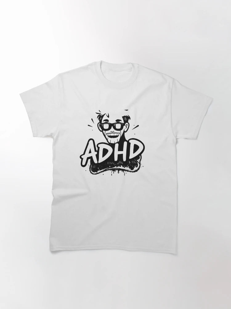 ADHD graffiti comic style for neurodivergent people, white design.