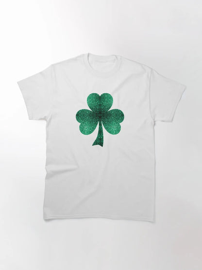 Emerald green shamrock clover faux sparkles St Patricks Day on turquoise (Photo of Glitter - Not Reflective)