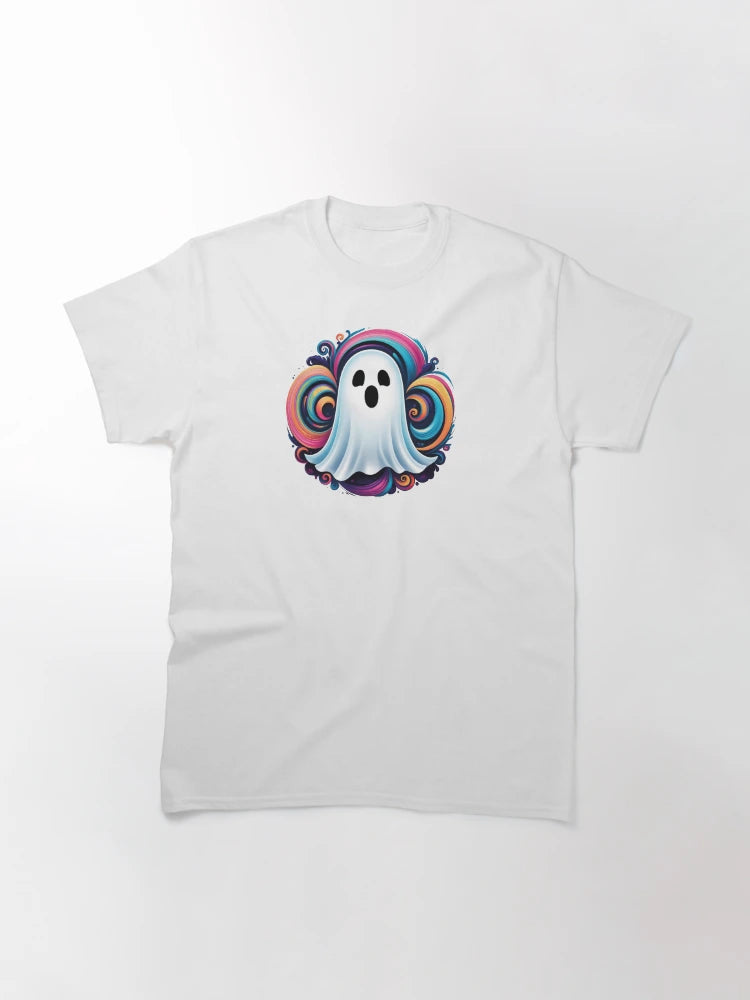 a little ghost with colorful swirls