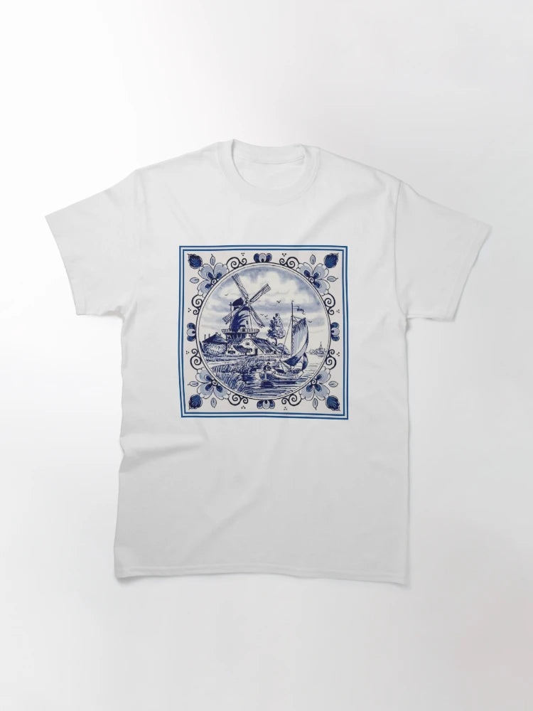 DUTCH BLUE DELFT: Vintage Windmill Print
