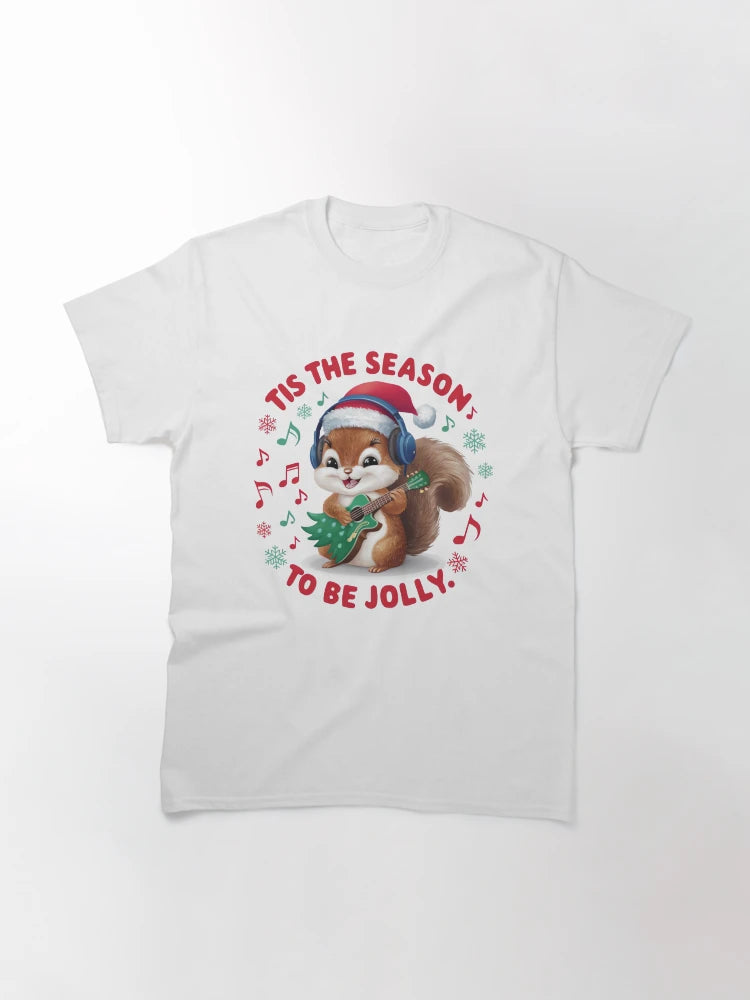 Adorable Squirrel in Santa Hat Jamming on a Christmas Tree Guitar