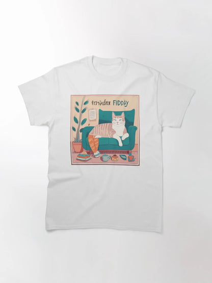 A cozy and cheerful scene featuring a contented cat celebrating Friday. The cat is lounging comfortably in a relaxed setting