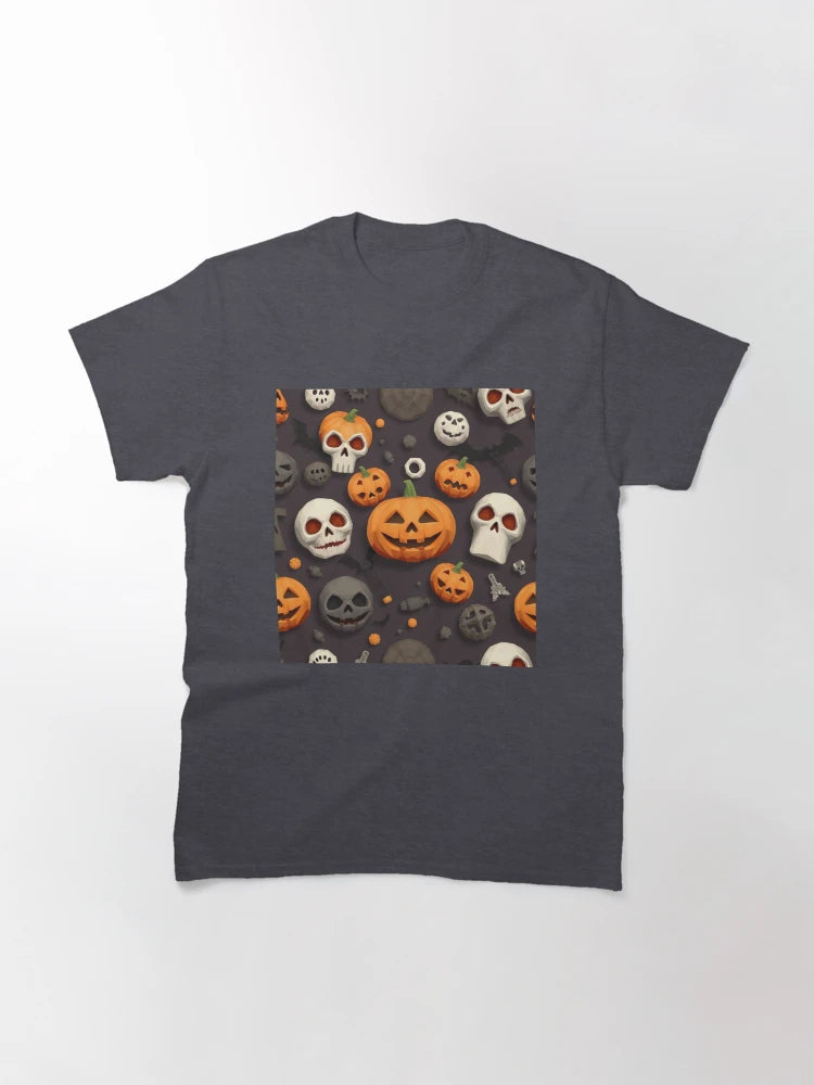 3D Halloween Pumpkin and Skull Seamless Pattern & repeat textures