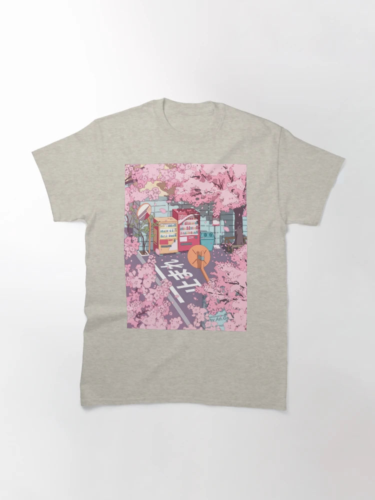 A beautiful aesthetic Tokyo street and  the pink sakura tree blossom