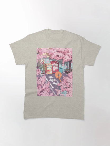 A beautiful aesthetic Tokyo street and  the pink sakura tree blossom