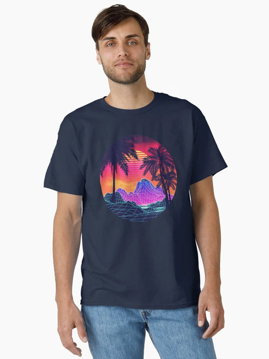 80s Vaprwave rocks and palm trees design