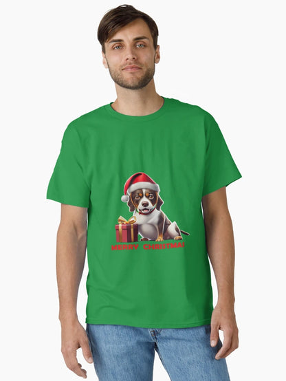 Dog in Christmas outfit.