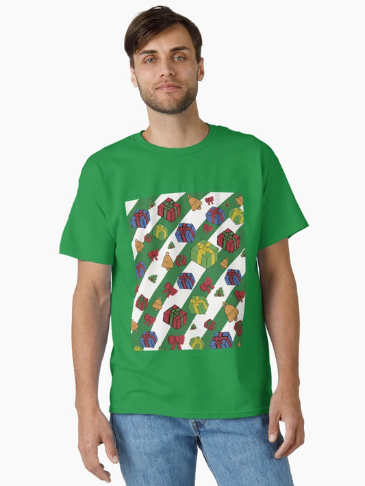 Festive Christmas Pattern - Gifts - green stripes