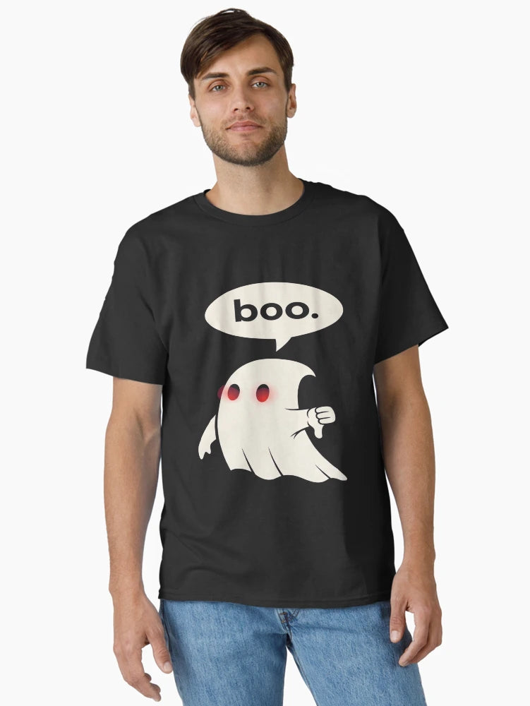 a humorous ghost with glowing red eyes giving a