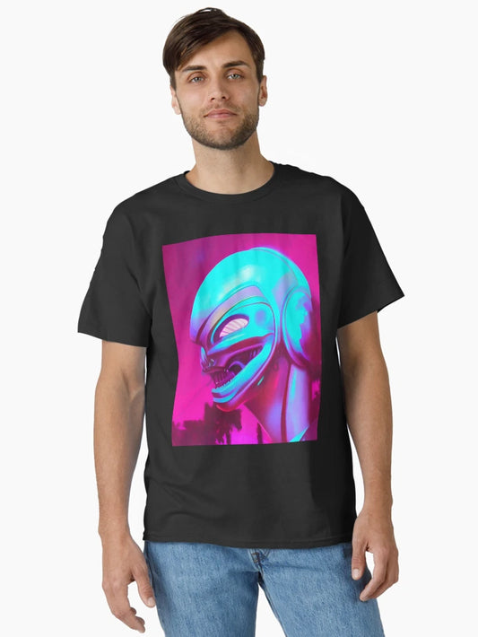 3D alien art. Coloful synthwave style neon