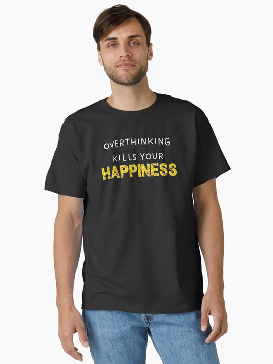 Overthinking Kills Your Happiness, letters filled with Yellow Smileys pattern