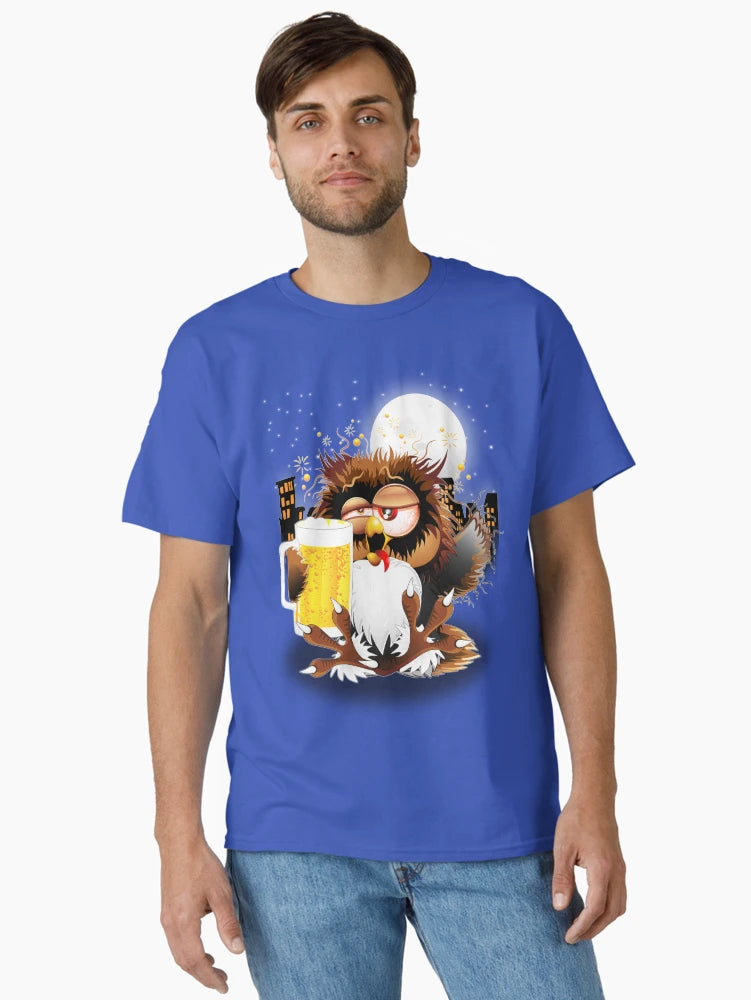 Drunk Owl with Beer Funny Character