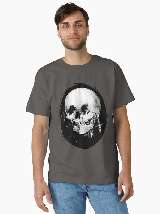 Existential Dread Op Art Woman and Skull Reflection