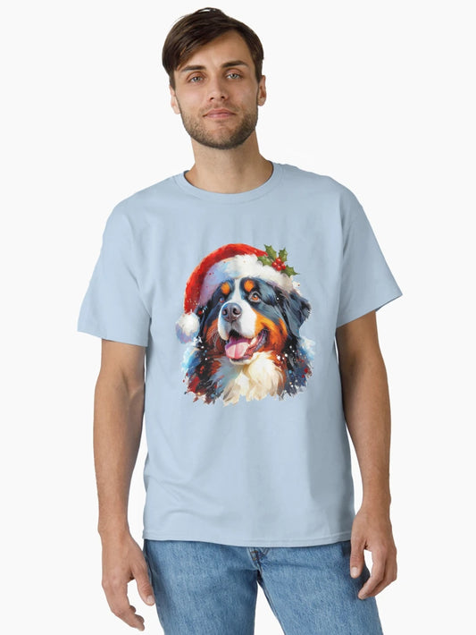 Festive Bernese Mountain Dog Wearing Santa Claus Xmas Hat