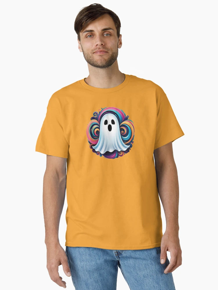 a little ghost with colorful swirls