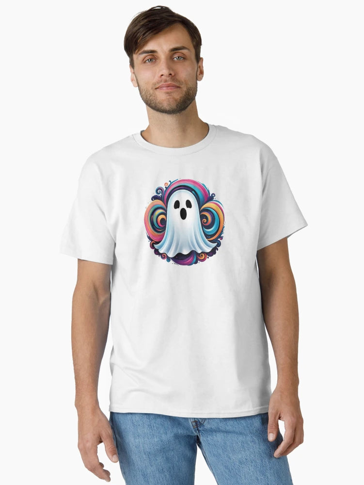 a little ghost with colorful swirls