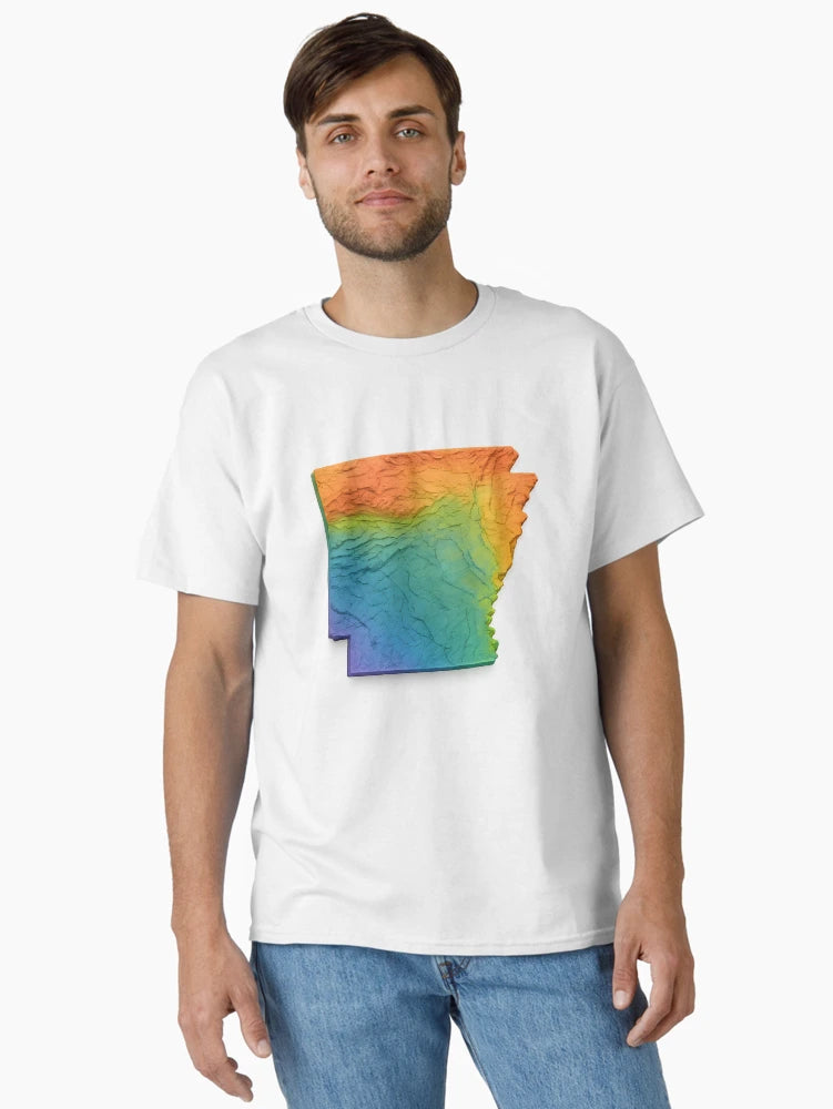 3D Colorful Topographic Map of Arkansas (Transparent Background)