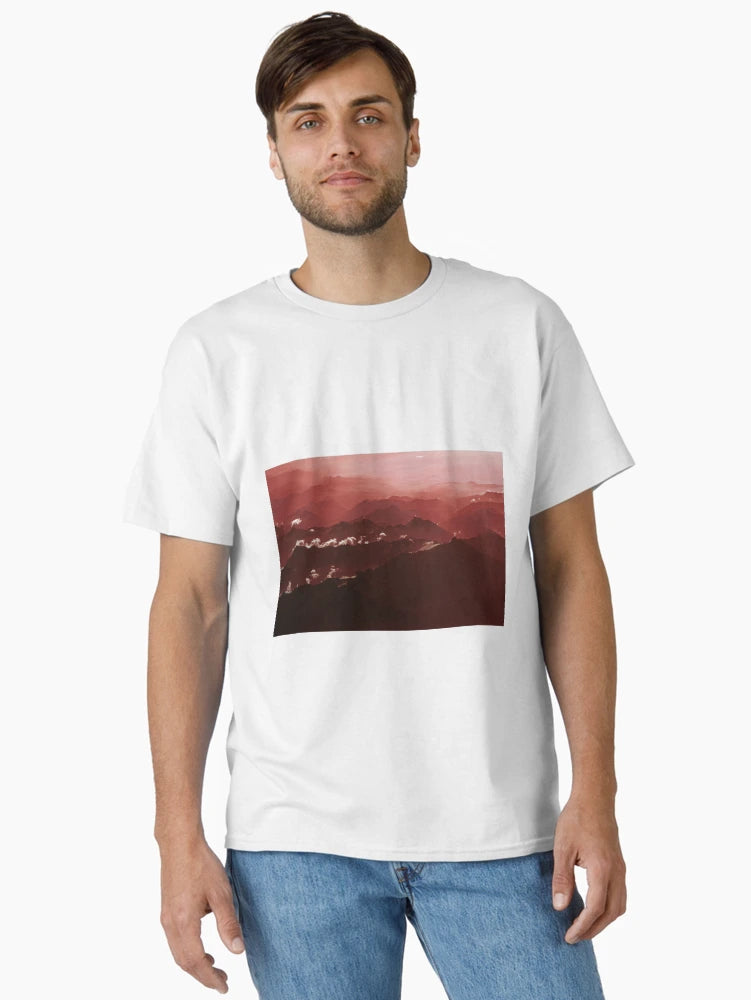 Aerial view of Swiss mountains in red