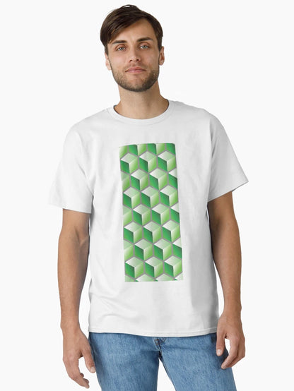 3D GREEN CUBE GEOMETRIC PATTERN on GRAY Background (v1GREEN on GRAY) ©