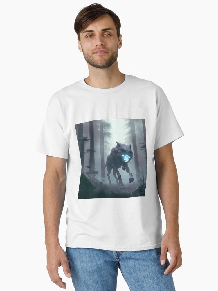 A Cyber Wolf is Running in a Misty Forest