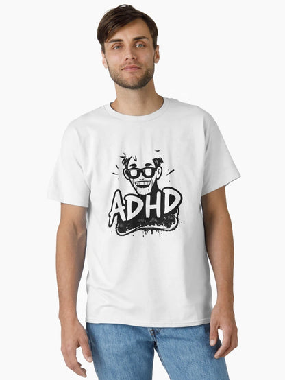 ADHD graffiti comic style for neurodivergent people, white design.