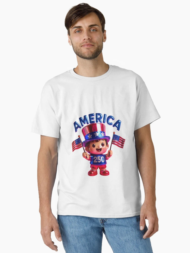 3D cartoon America 250 – Cute Patriotic Kid with Flags (3D Cartoon Style)