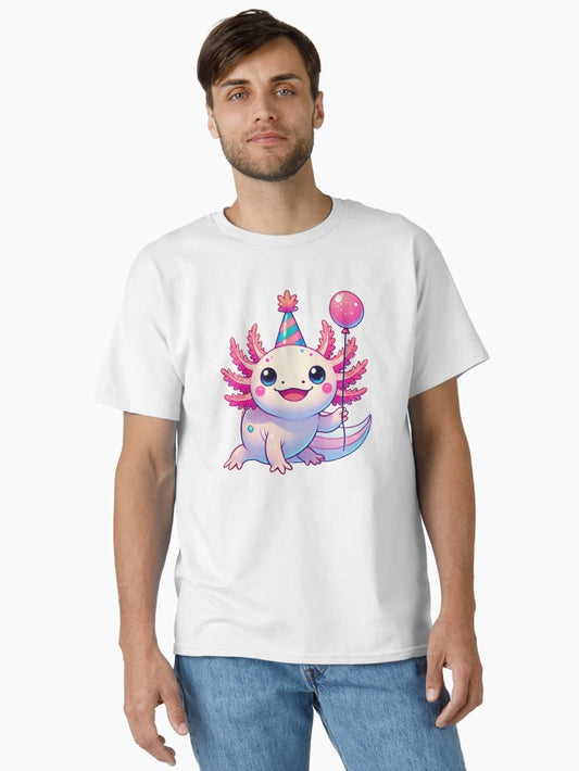 Adorable Party Axolotl Illustration with Birthday Balloon
