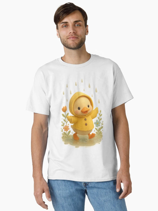 Adorable Puddle Dancing Duckling in Yellow Raincoat - Cute Cottagecore 3D Art