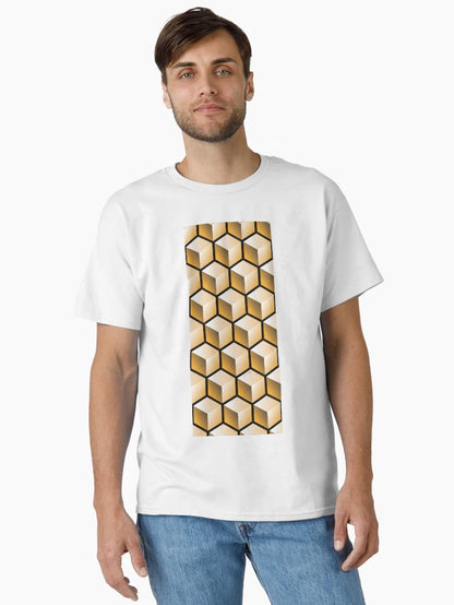 3D GOLD CUBE GEOMETRIC PATTERN on Black Background (v1GOLD on BLACK) ©