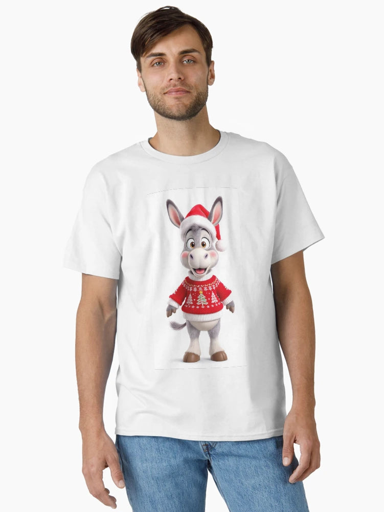 Donkey in Christmas Hat and Red Sweater Holiday Animal Art