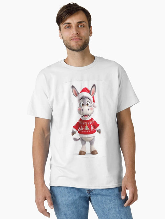 Donkey in Christmas Hat and Red Sweater Holiday Animal Art