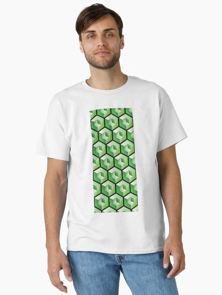 3D GREEN 'CUBE in CUBE' GEOMETRIC PATTERN ILLUSION on White Background (Cube v3 GREEN on BLACK) ©