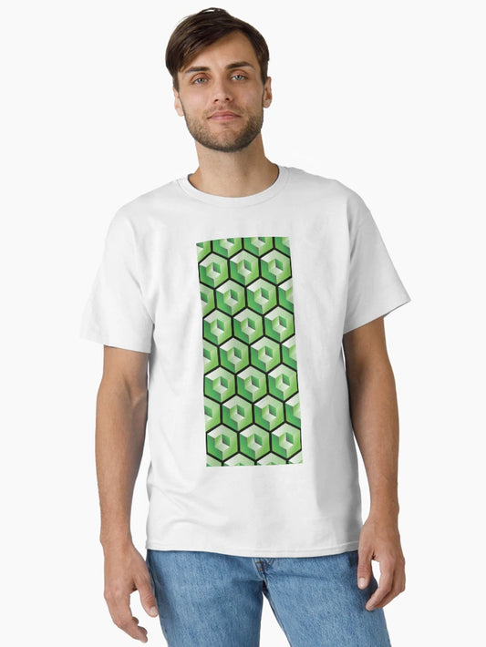 3D GREEN 'CUBE in CUBE' GEOMETRIC PATTERN ILLUSION on White Background (Cube v3 GREEN on BLACK) ©