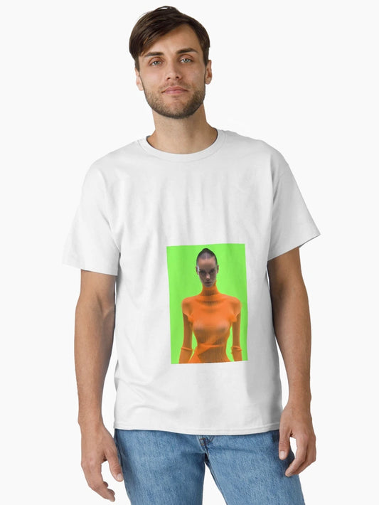 a 3d image of a woman in an orange dress