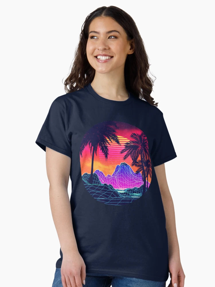 80s Vaprwave rocks and palm trees design