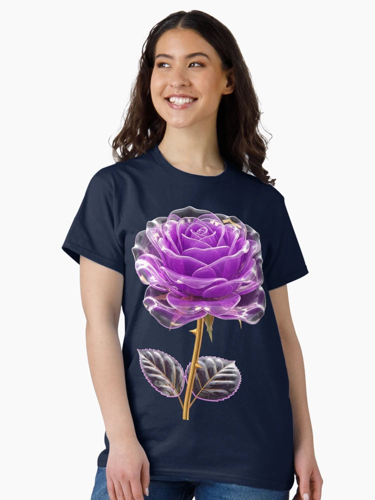 Elegant Purple Crystal Rose with Golden Stem