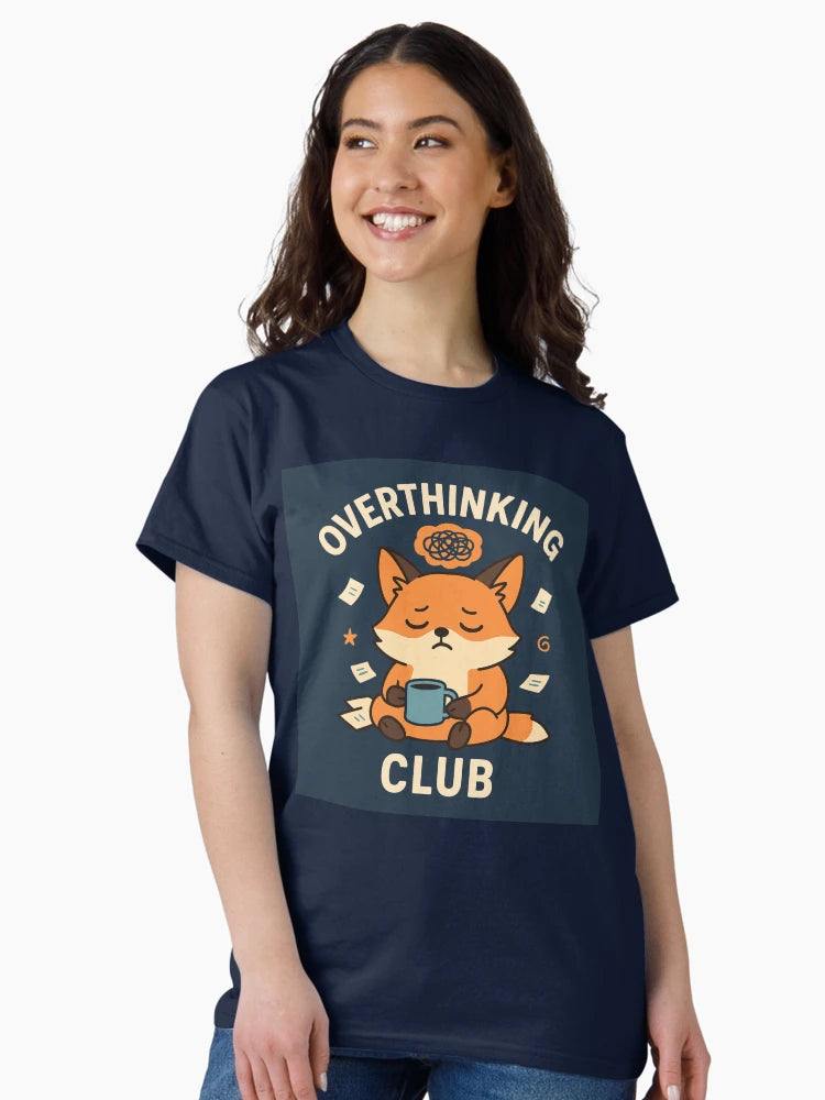Overthinking Club – Cute Coffee Fox Mental Health Design