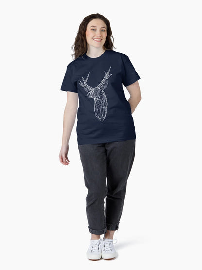3D White Line Stag Deer Polygon Head