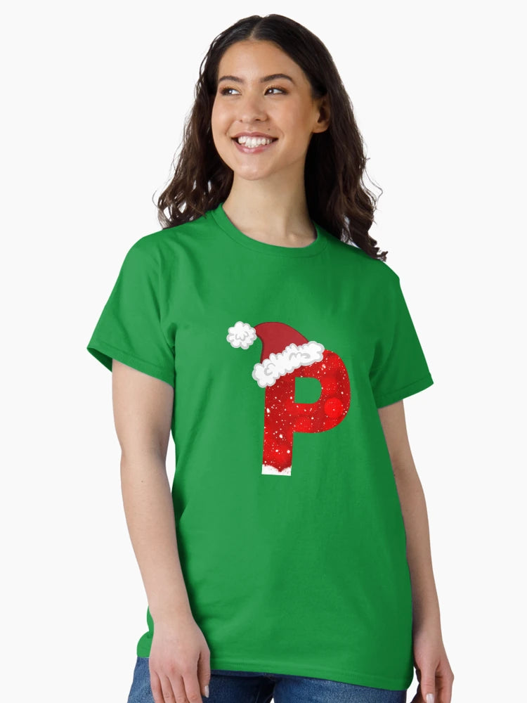 nowy Letter P with Santa Hat