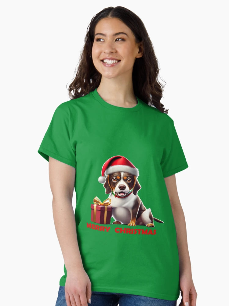 Dog in Christmas outfit.