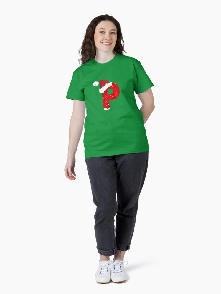 nowy Letter P with Santa Hat
